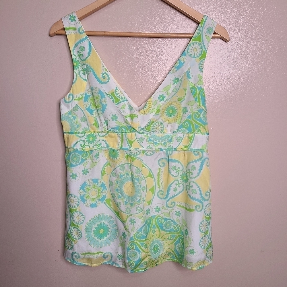Lilly Pulitzer Vintage White Label Fountain Of Youth Paisley Blouse Silk Size 8